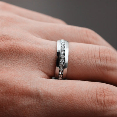 Men Single Row Crystal Fashion Stainless Steel Ring